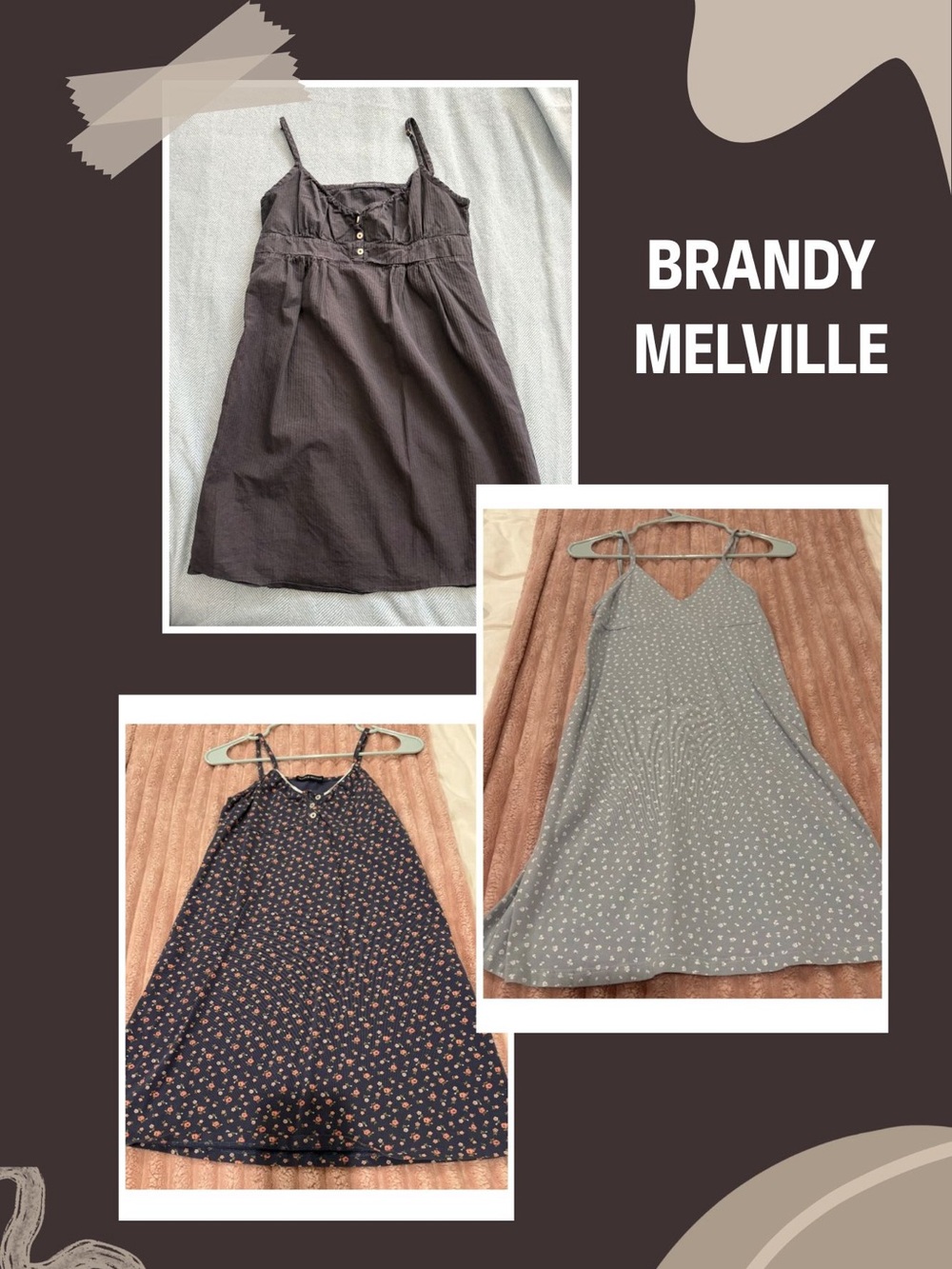 Brandy Melville Trio: Charcoal, Olive-Grey, Navy Floral Sundresses